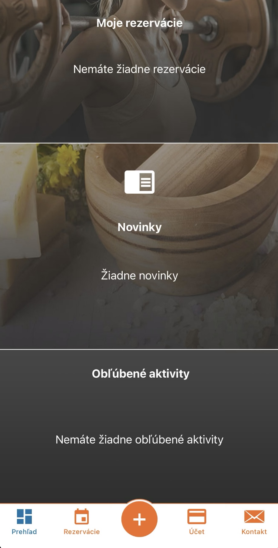Obrazovka aplikácie ACTIVE GYM s prehľadom účtu