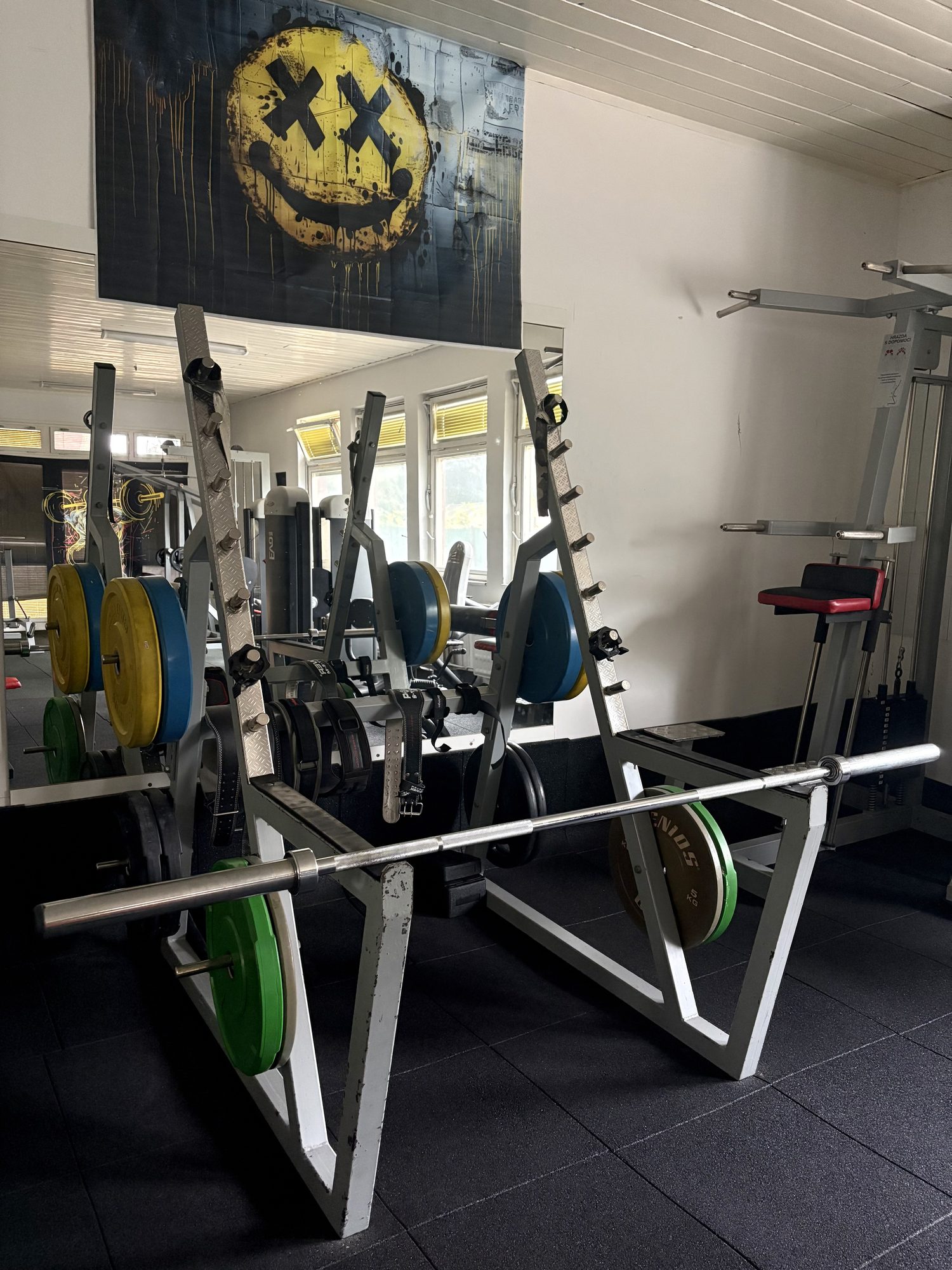 Stojan na drepy a voľné váhy vo fitku ACTIVE GYM Levice